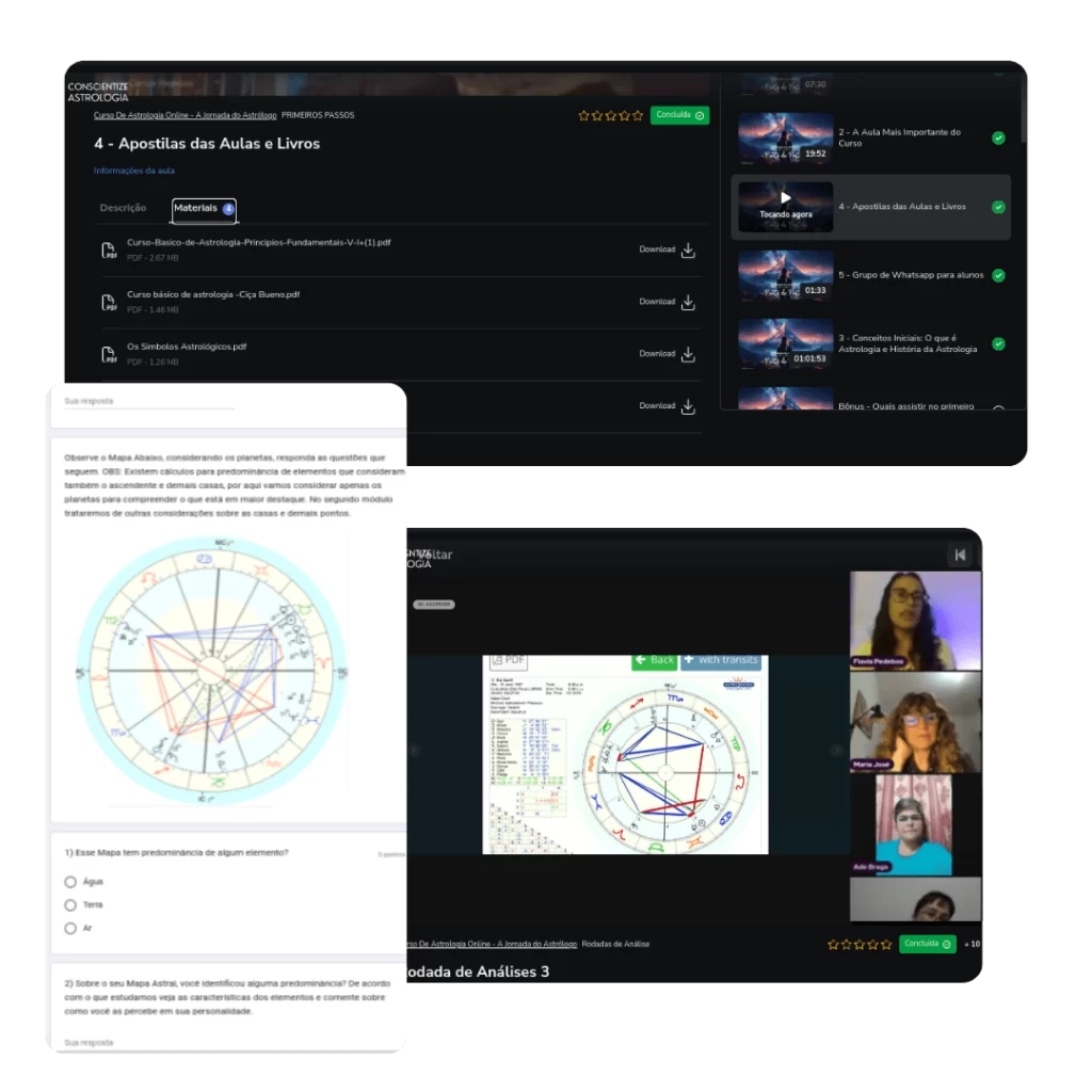 Captura de tela com interações de alunos em grupos de estudo, e-mails e videoconferências.